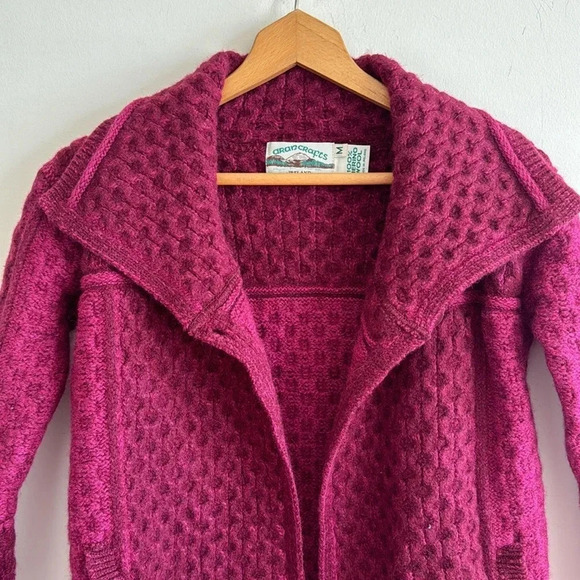 Aran crafts pink Two Tone Merino Wool Coat cardigan - Picture 3 of 8
